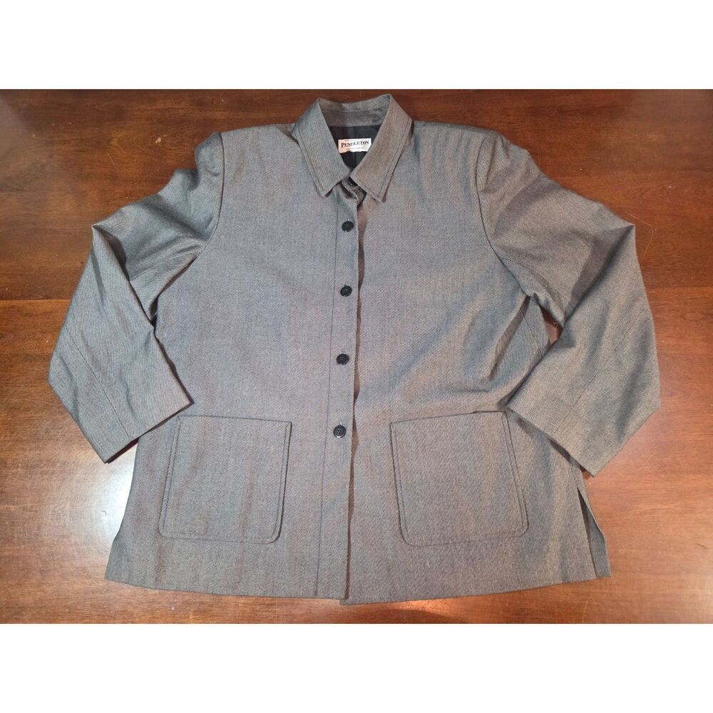 Vtg Pendleton Gray Wool Chore Jacket Workwear Style Button Front Sz 21x29